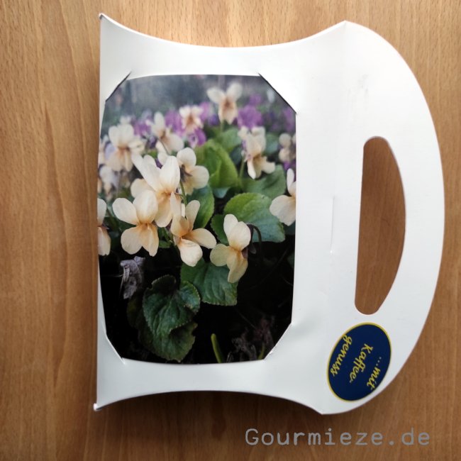 Kaffee-Geschenk mit Karte, Duftveilchen Kaffee-Geschenk mit Karte, Duftveilchen